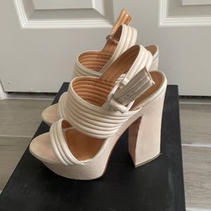 L.A.M.B. Platform sandals in off white leather size 8.5